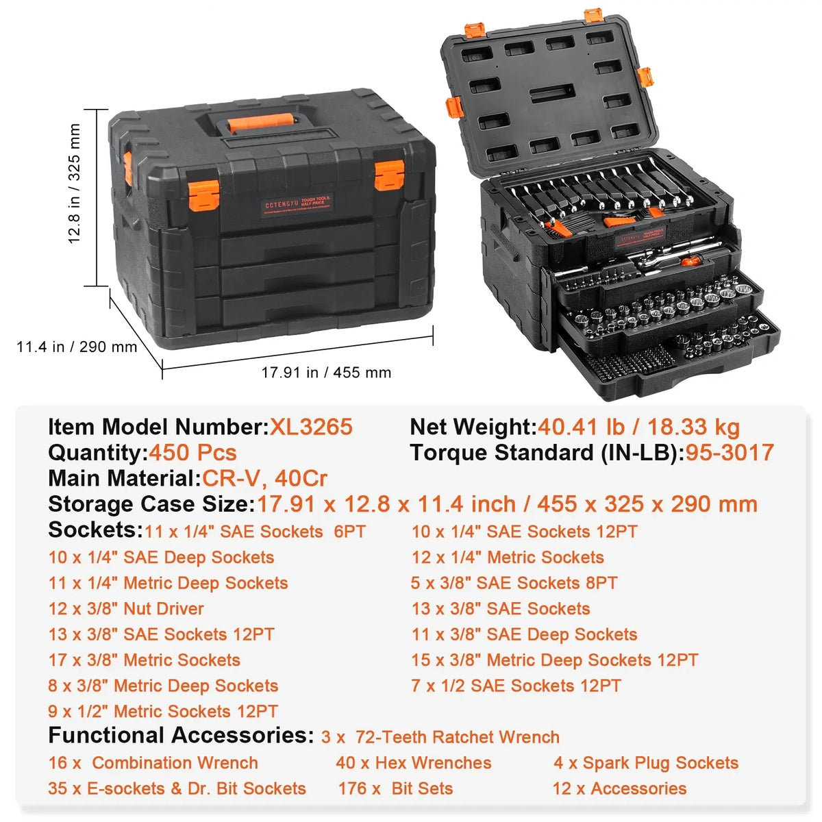 mechanics tool kit components and socket assortment