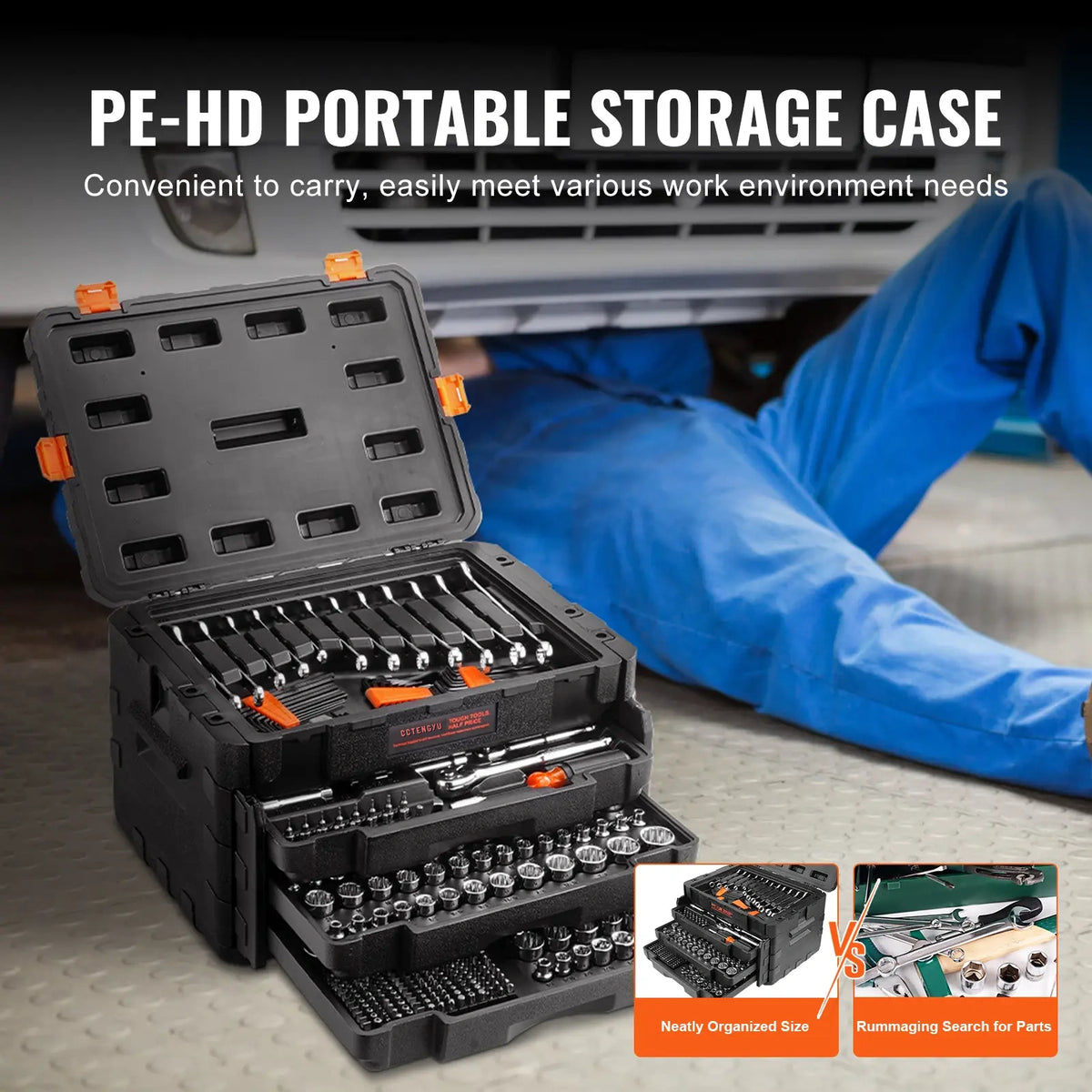organized 450-piece mechanics socket and hand tool kit