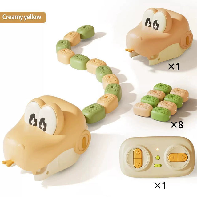 Yellow magnetic remote control snake with eight body segments and one handheld remote