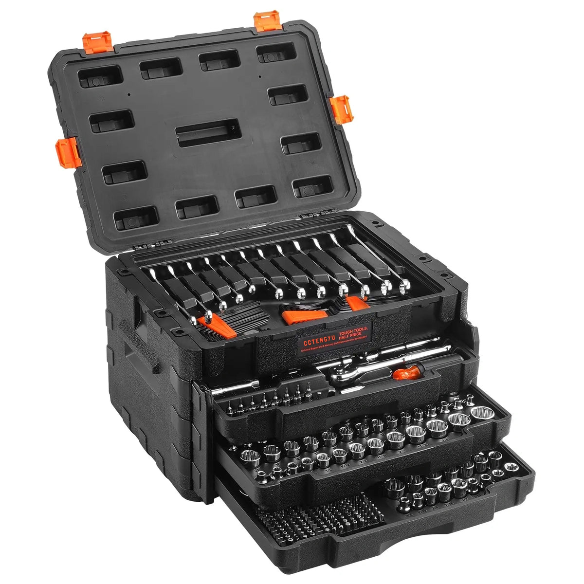 450-piece mechanics tool set with SAE and metric sockets in carry case